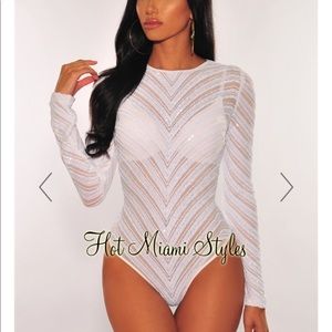 White sequins long sleeve bodysuit